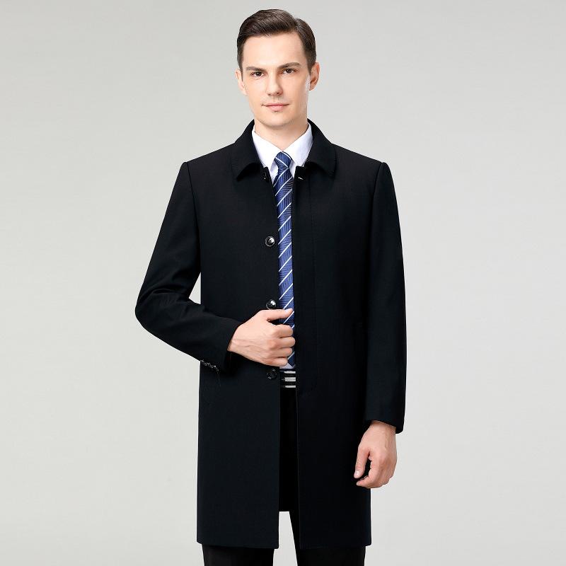 Spring New Men's Medium and Long Trench Coat Middle-aged Lapel Black Casual Large Size Dad Coat