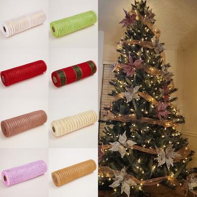 A Roll Christmas Festive Atmosphere Ribbon Wrapping Christmas Tree Roll Garland Material Pp Netting