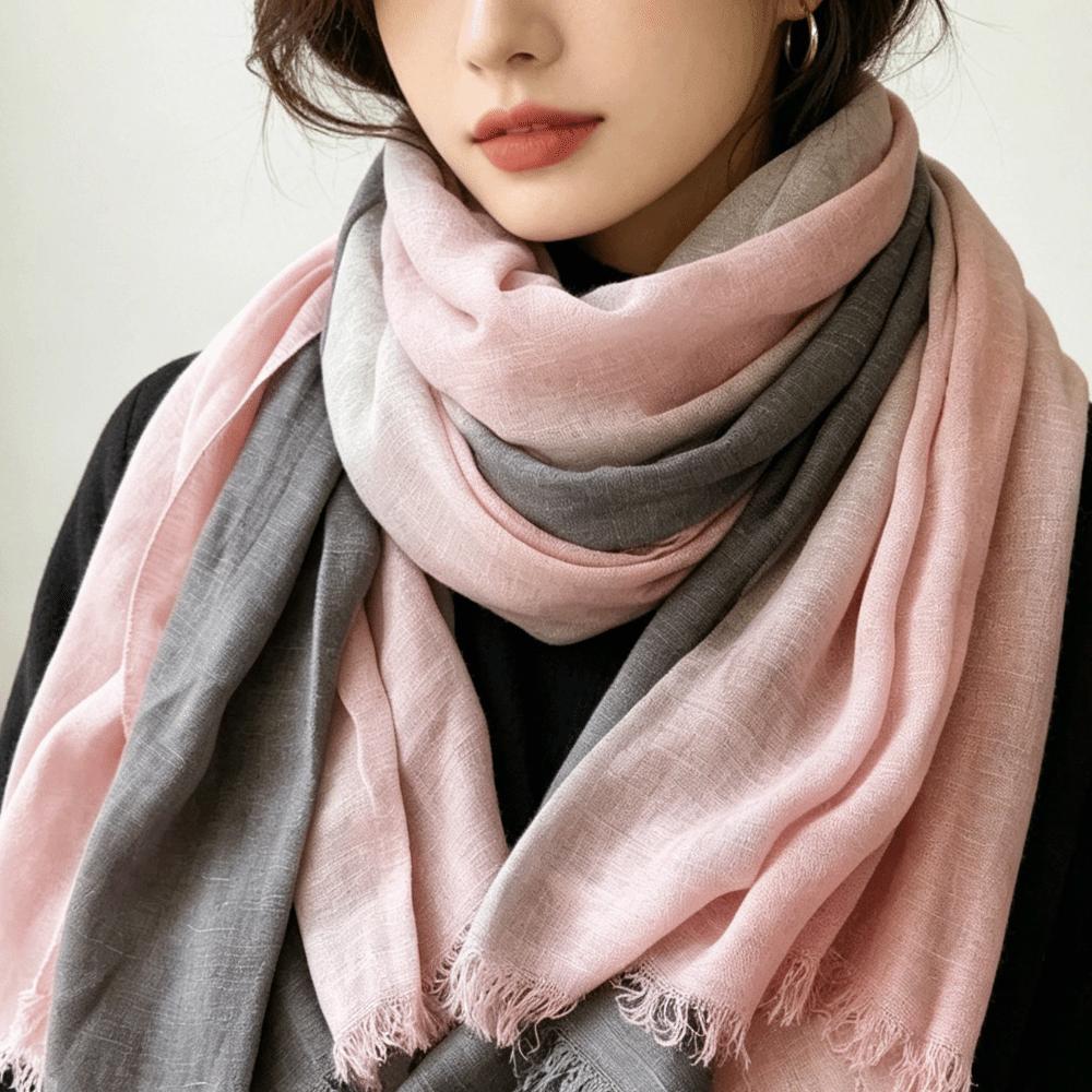 Color Matching Thin Fabric Cotton Scarf Simple Elegant Two-Color Scarf Lightweight Vintage Soft Wrap Cold Protection