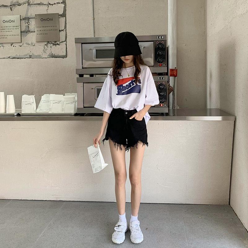 Kalhoty Klasická a minimalistická móda Všestranné Děrované Dámské Volné Letní Skinny Široké nohavice Roztřepený okraj A-linie Sub Deniminové šortky Individualita