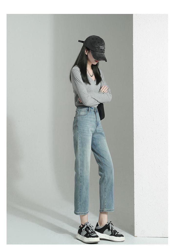 Autumn 2025 Women's High Waist Straight Leg Jeans: Slimming Petite Plus Size Cropped Cigarette Pants