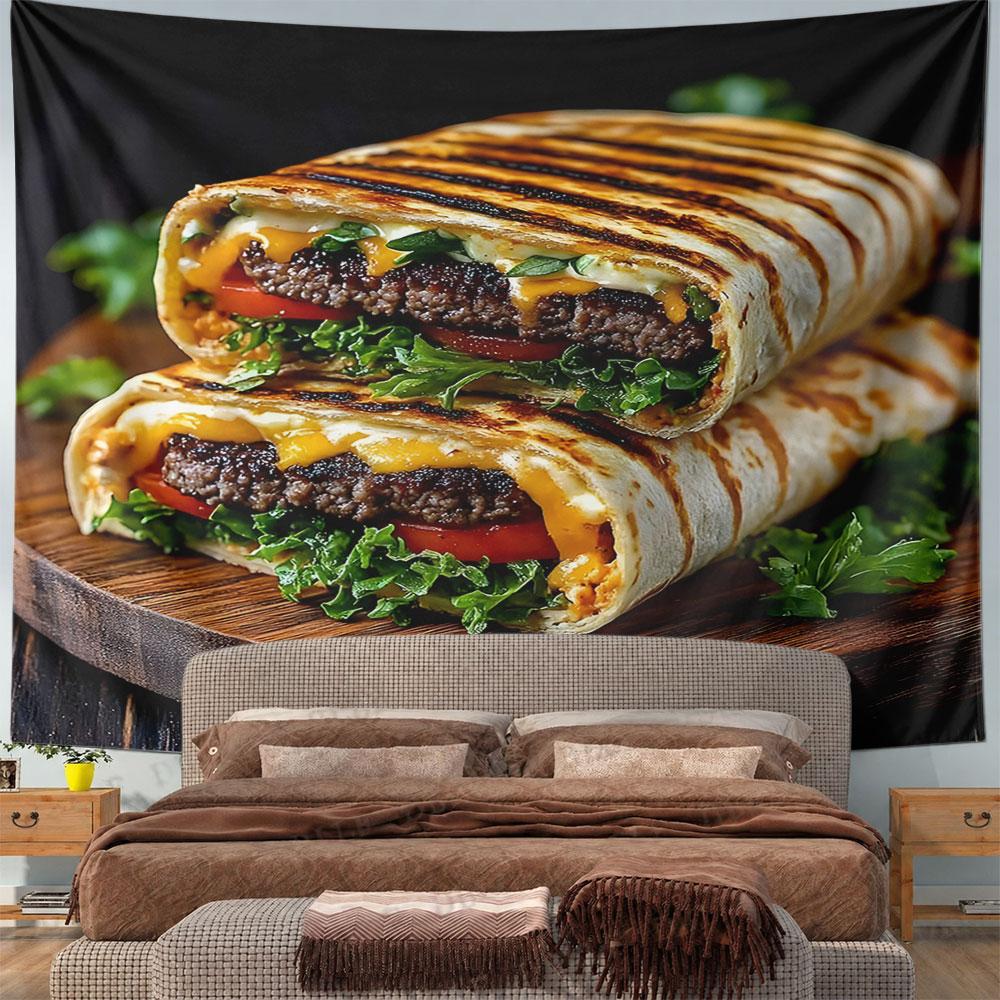 Grilled Wrap with Beef and Veggies Pattern Wall Hanging Tapestry Decorative Tapestry Home Decor for Bedroom and Living Room