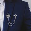 Men Suit Coat Brooch Rhinestone Crown Brooch Tassel Lapel Pin Badge Formal Occasion Business Corsage Clothes Jewelry
