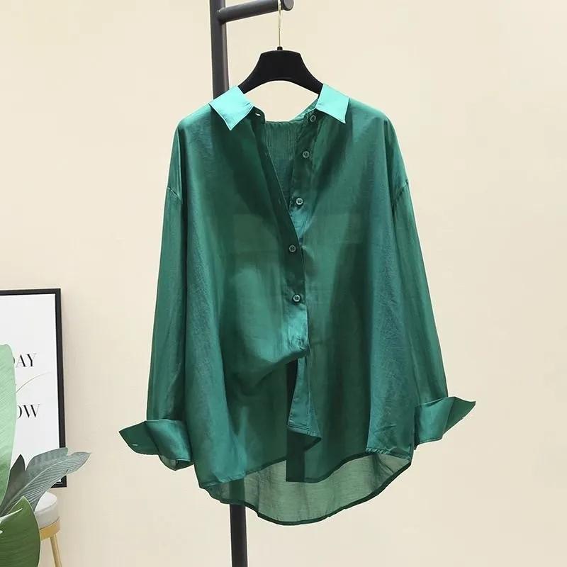 Solid Solor Thin Shirt Women's Spring/summer Korean version Long sleeved Sunscreen clothing Female Loose Casual Top