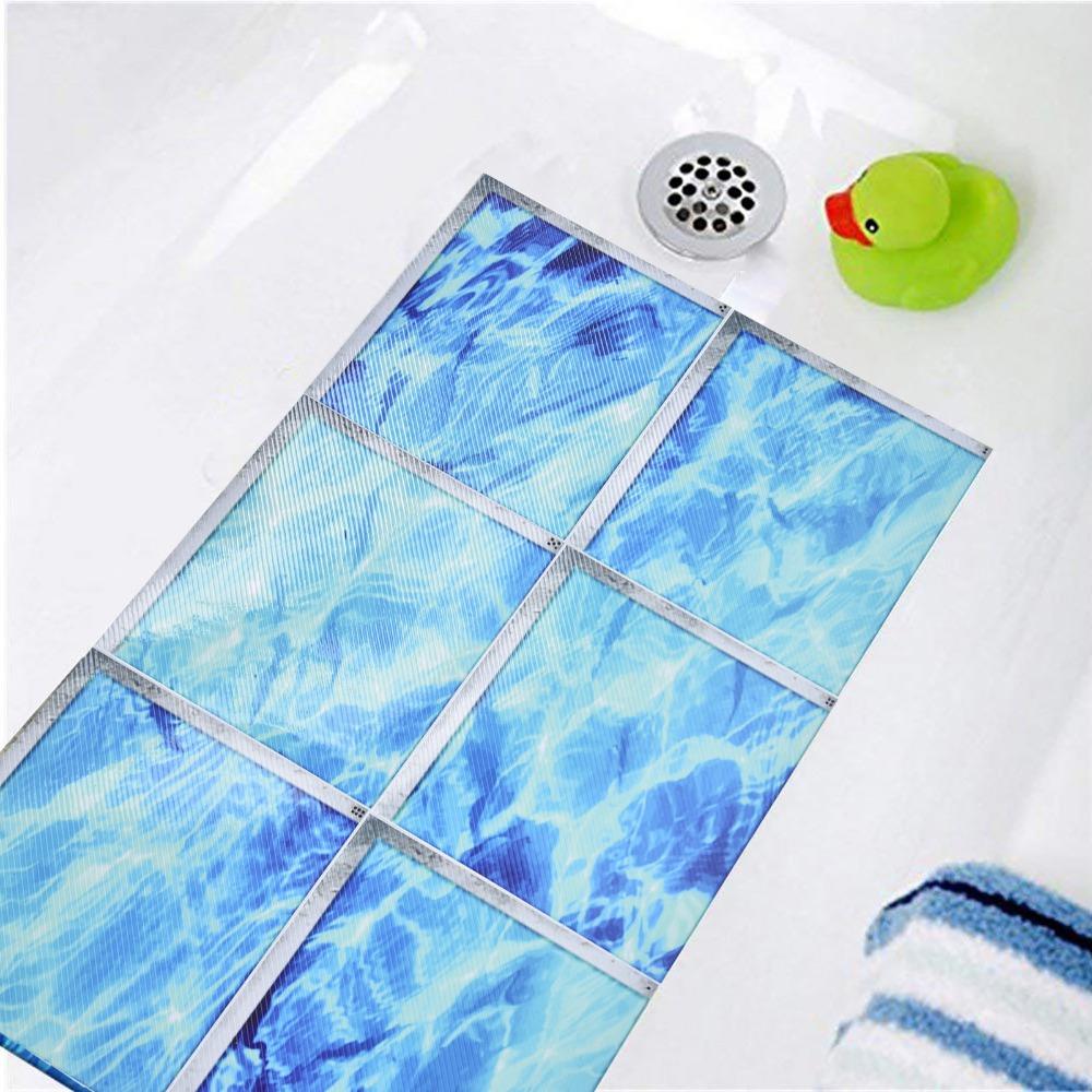 12pcs Blue 3D Bathtub Sticker Self Adhesive PVC Tile Decal Waterproof Antislip Sticker Bath Use