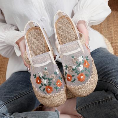 Zapatos de mujer vintage informales con bordado de malla, zapatos planos transpirables nuevos de verano, zapatillas ligeras y cómodas para mujer, mocasines sin cordones para mujer