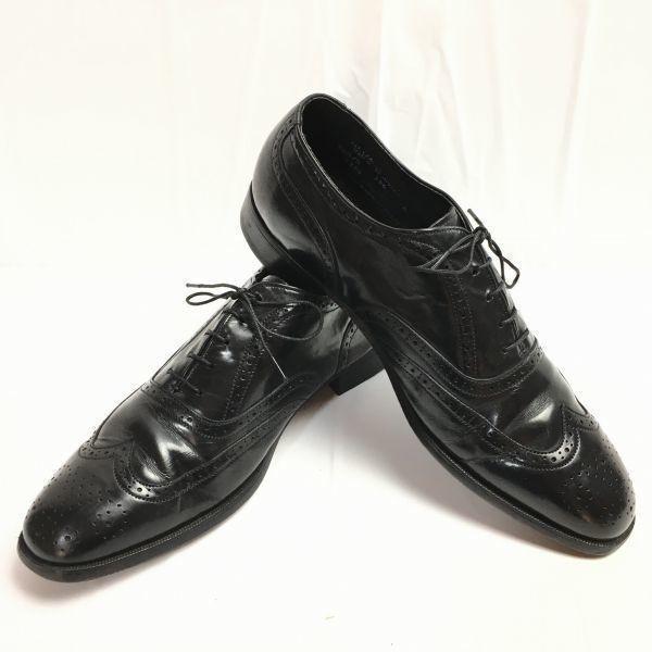 

USED/HANOVER Made in USA 80s Vintage Full Brogue Wingtip Business Shoes Black size 9.5D 26.5-27.5