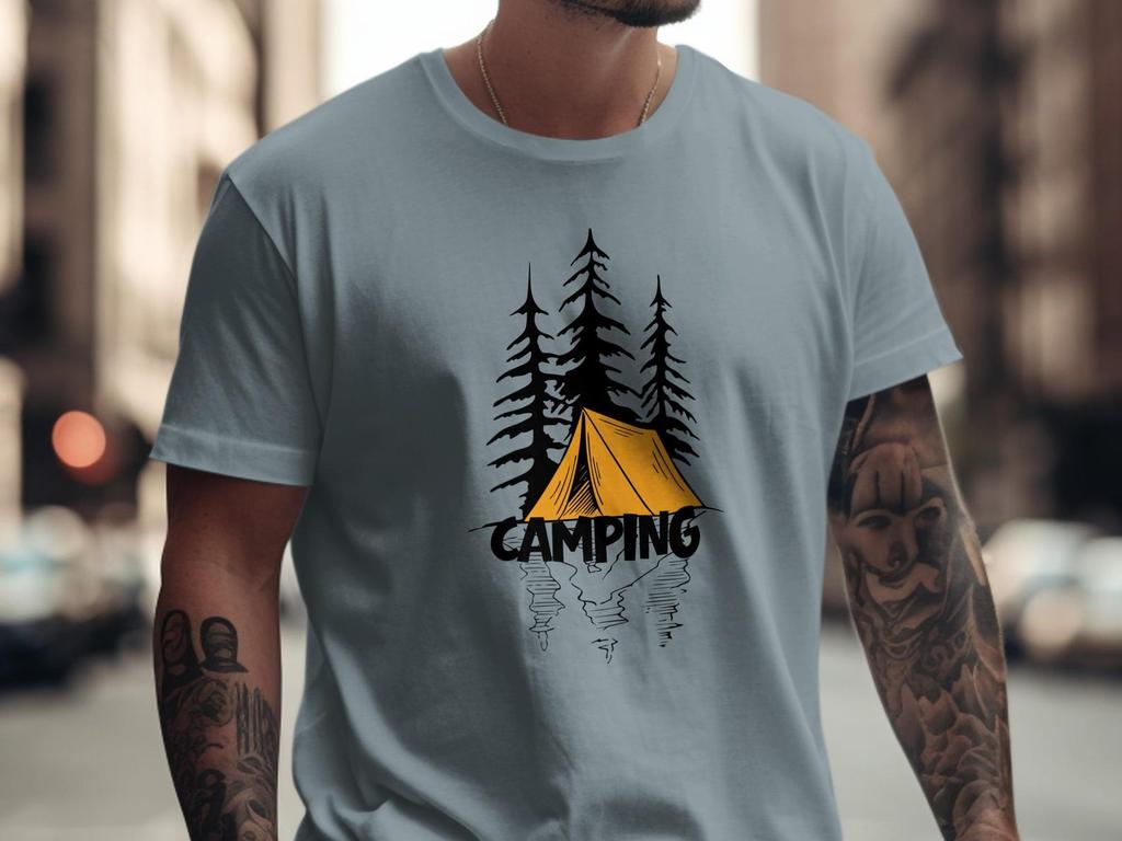 Camping T-Shirt, Forest Pine Trees, Camp Tent Design, Nature Lover Tee