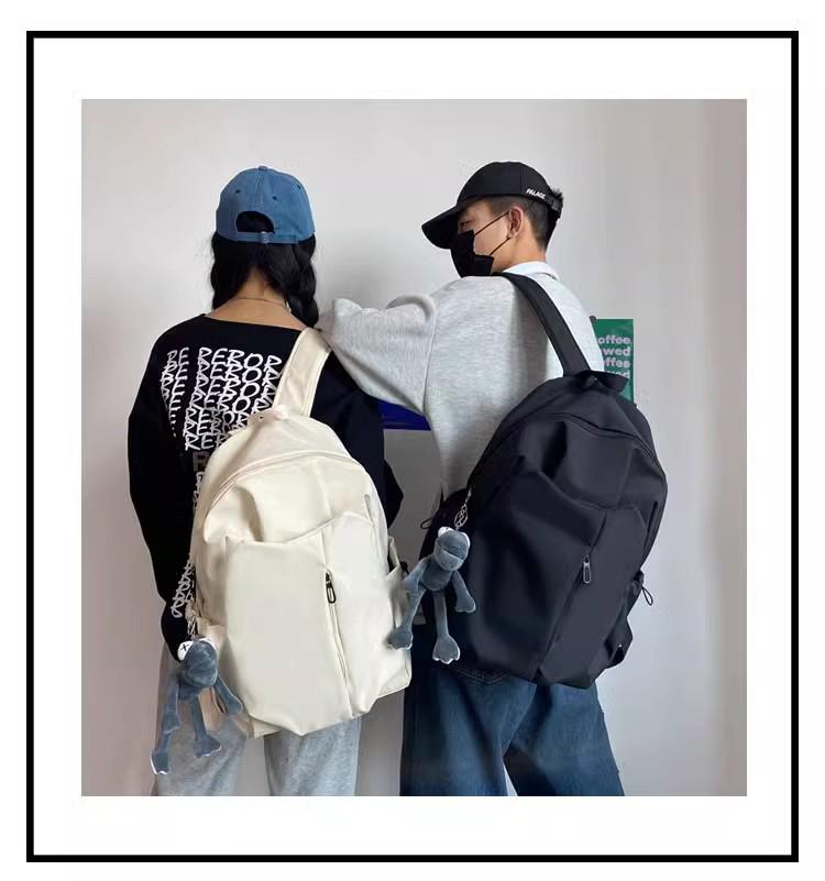 Large Capacity Solid Color Canvas Backpack - University & High School Bookbag