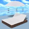 Chaise longue - vidaXL - Double - Résine tressée - Coussins amovibles - Parasol inclus