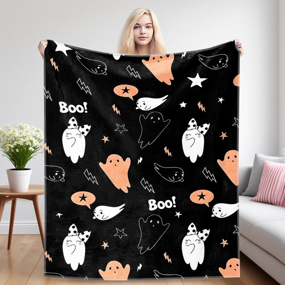 Cute- Ghosts Flannel Luxury Blanket, Lightweight And Comfortable Woolen Blanket, Ultra-Fine Fiber