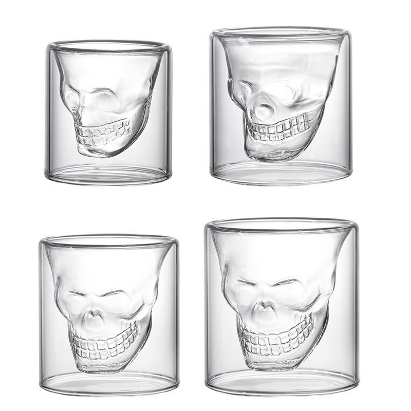 Simple and creative skull - shaped wine glass water glass crystal skull beer glass double - layer high - borosilicate glass