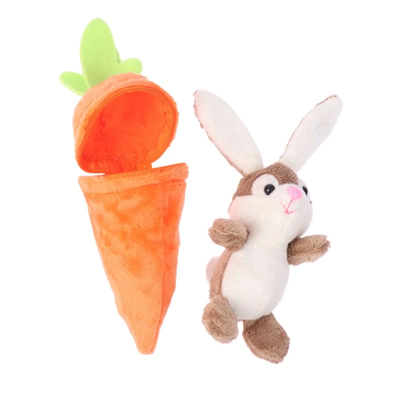 Mini Cute Rabbit In Carrot Plush Toys Keychain Anime Brown Lop Eared Bunny Pendant Stuffed Doll Gift