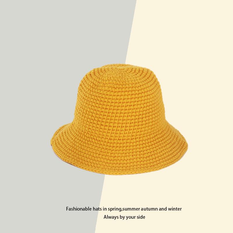 

Handmade Retro Knitted Fisherman Hat Womens Versatile Warm Cap Wool жовтий