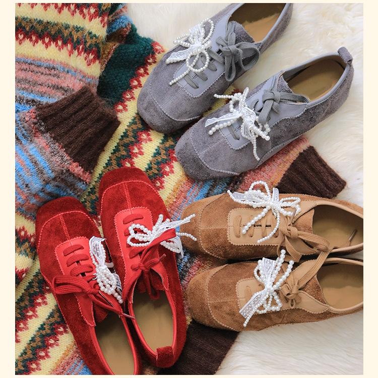 Lace-up mid-mouth single shoes women's 2025 spring and autumn new Korean version color matching casual Doudou shoes women's versatile soft-soled small