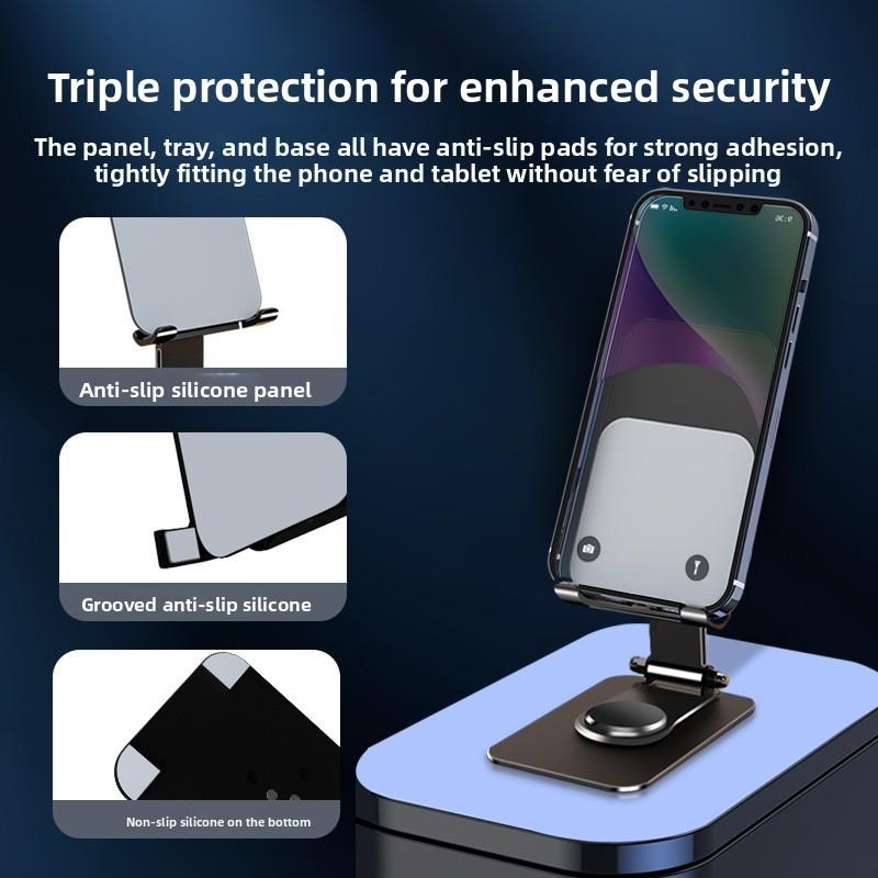 Universal Metal Phone Holder With 360 Degree Rotation And Foldable Adjustable Stand For Desk Or Live Streaming