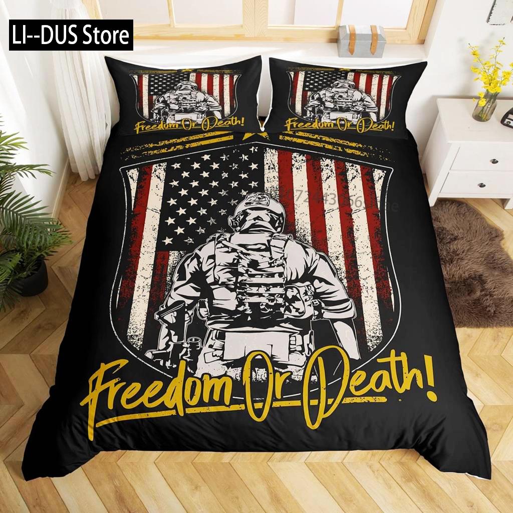 Soldier Duvet Cover Set King Size Soldier Helicopter Silhouette Bedding Set Microfiber 2/3pcs Green Black Military Quilt Cover
