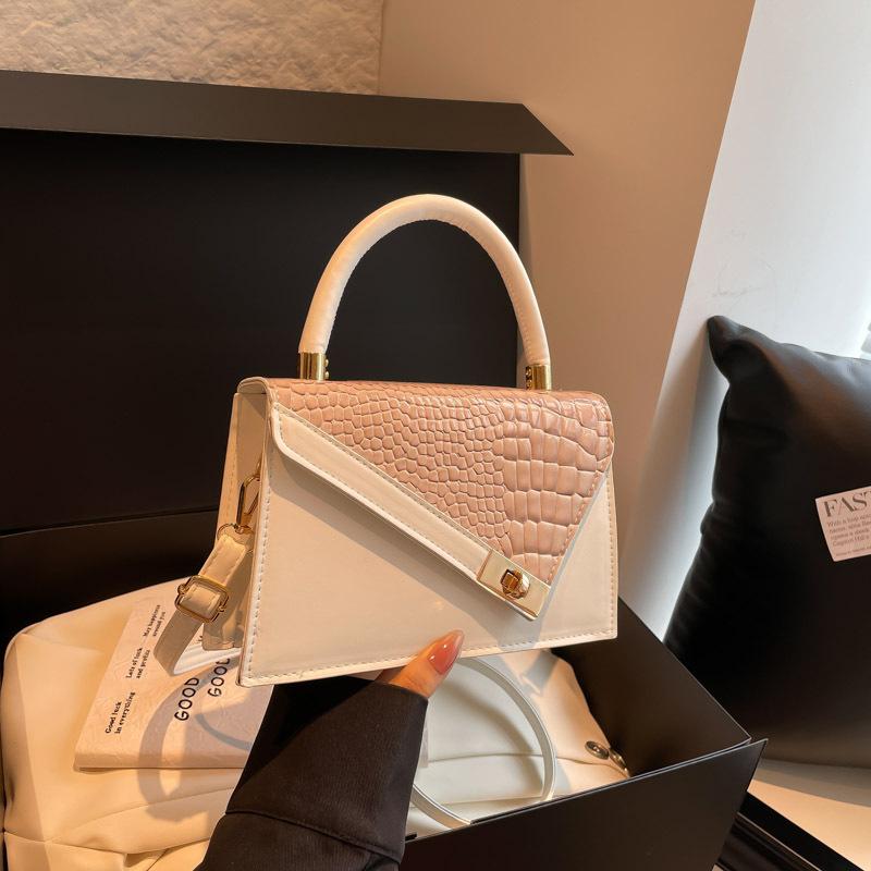 Korean Style Faux Leather Patchwork Bag for Women Stone Texture Square Shoulder Purse Casual Commuter Handbag CLE