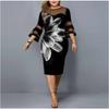 Plus Size Spleiß Digitaldruck Langarmkleid Für Damen