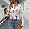 Popular European and American V-neck Feather Printed Blouse, Autumn and Winter Temperament Casual Long-sleeved Top