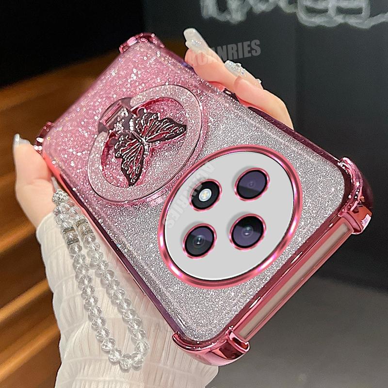 

Reno12f Lanyard Butterfly Holder Case For Oppo Reno 12f 12fs Reno12 F Fs 4g 5g Reno11 Plating Silicone Stand Cover Reno 12 Pro Reno12 F 4g