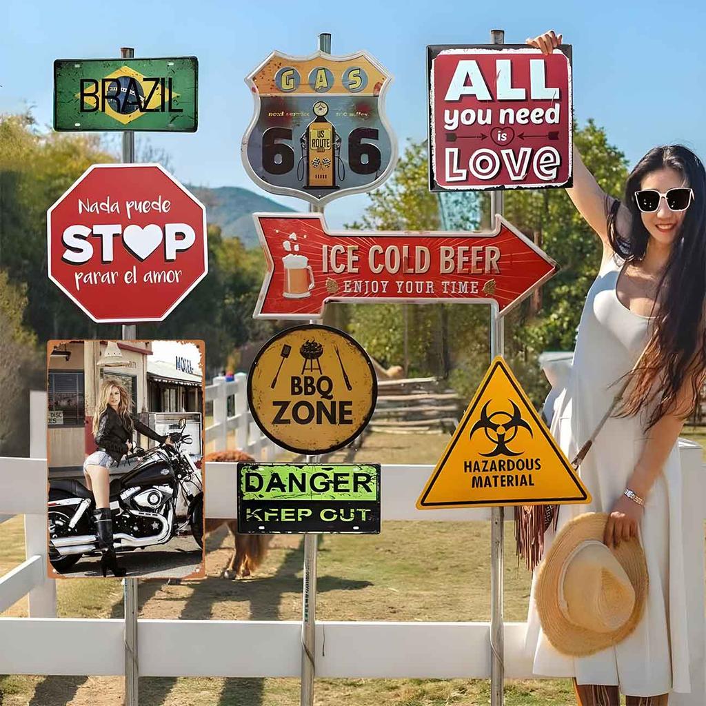 Elegant Biker Chick In Motion and Wind Vintage Metal Wall Sign Decor