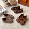 Kinder Matte Leder Flache Schuhe Weiche Sohle Rutschfest Bequeme Passform Slip-On Design mit Schleifenakzent für Kleinkinder und Kinder Freizeitkleidung