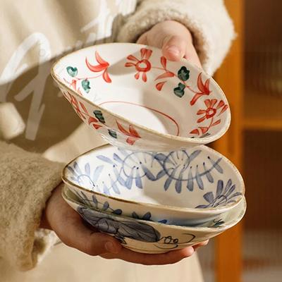 Piatto in Ceramica Irregolare Creativo Retrò Dipinto a Mano Fiori Piatti da Pranzo Casa Colazione Insalata Frutta Piatto Stoviglie Squisite