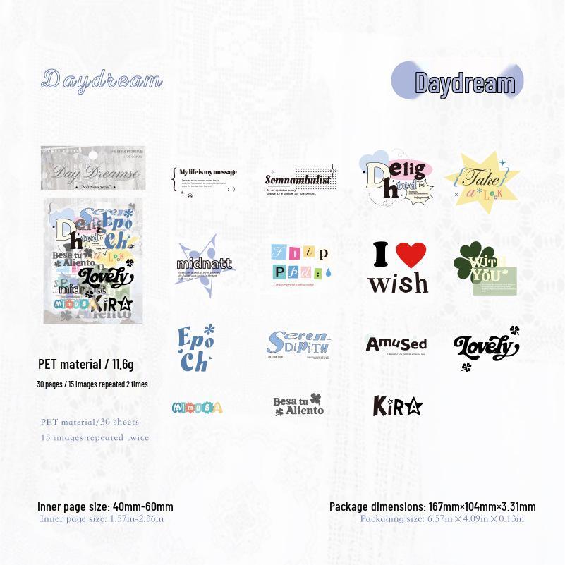 PET White Ink Sticker Pack - Sugar Poem Soft Memo Series: Original Korean Style Mini Cards (4 Types) for Journaling