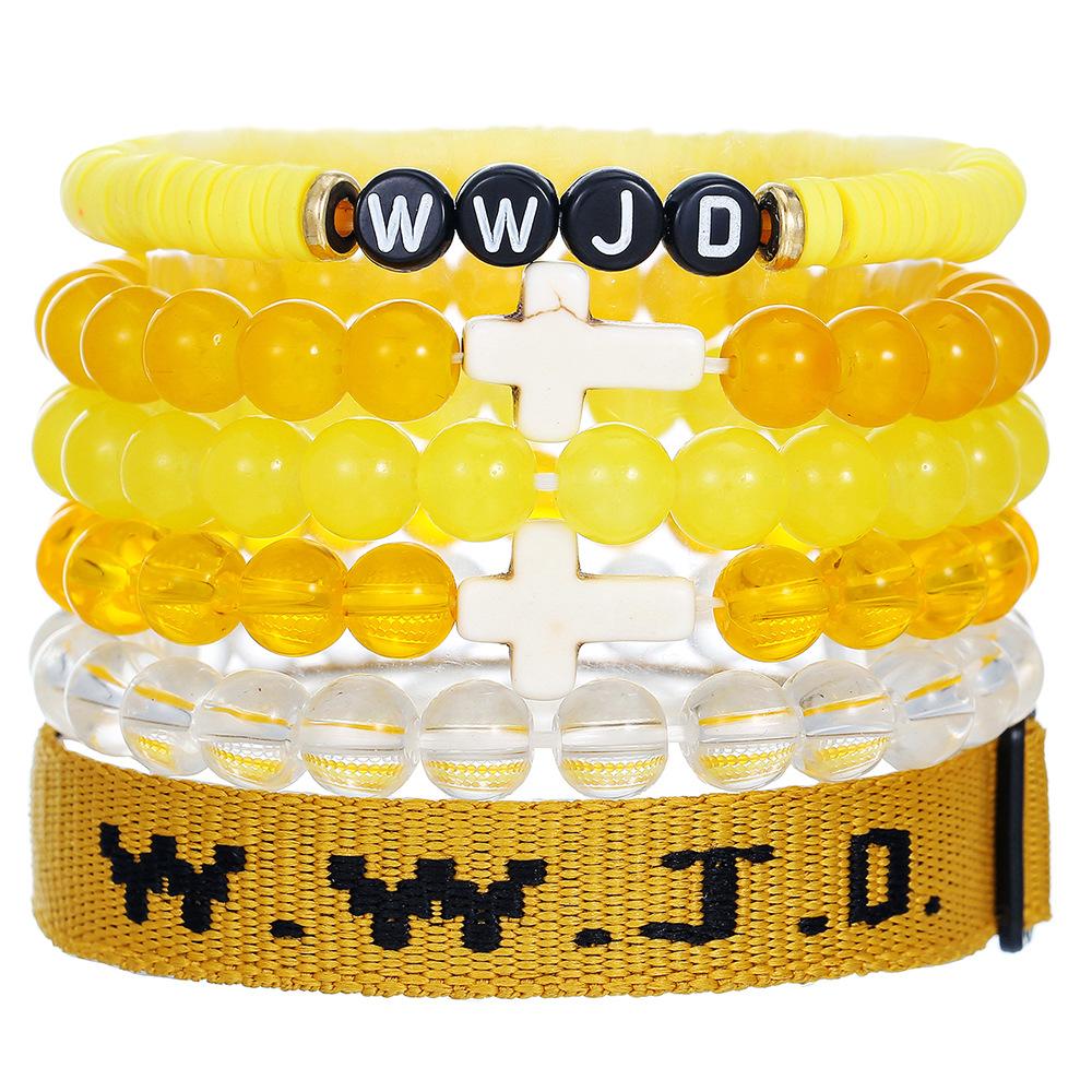 Charm 6pcs suit Bracelet Christian Cross Bracelets WWJD Faith Religious Easter For Women Men Jesus Bracelets