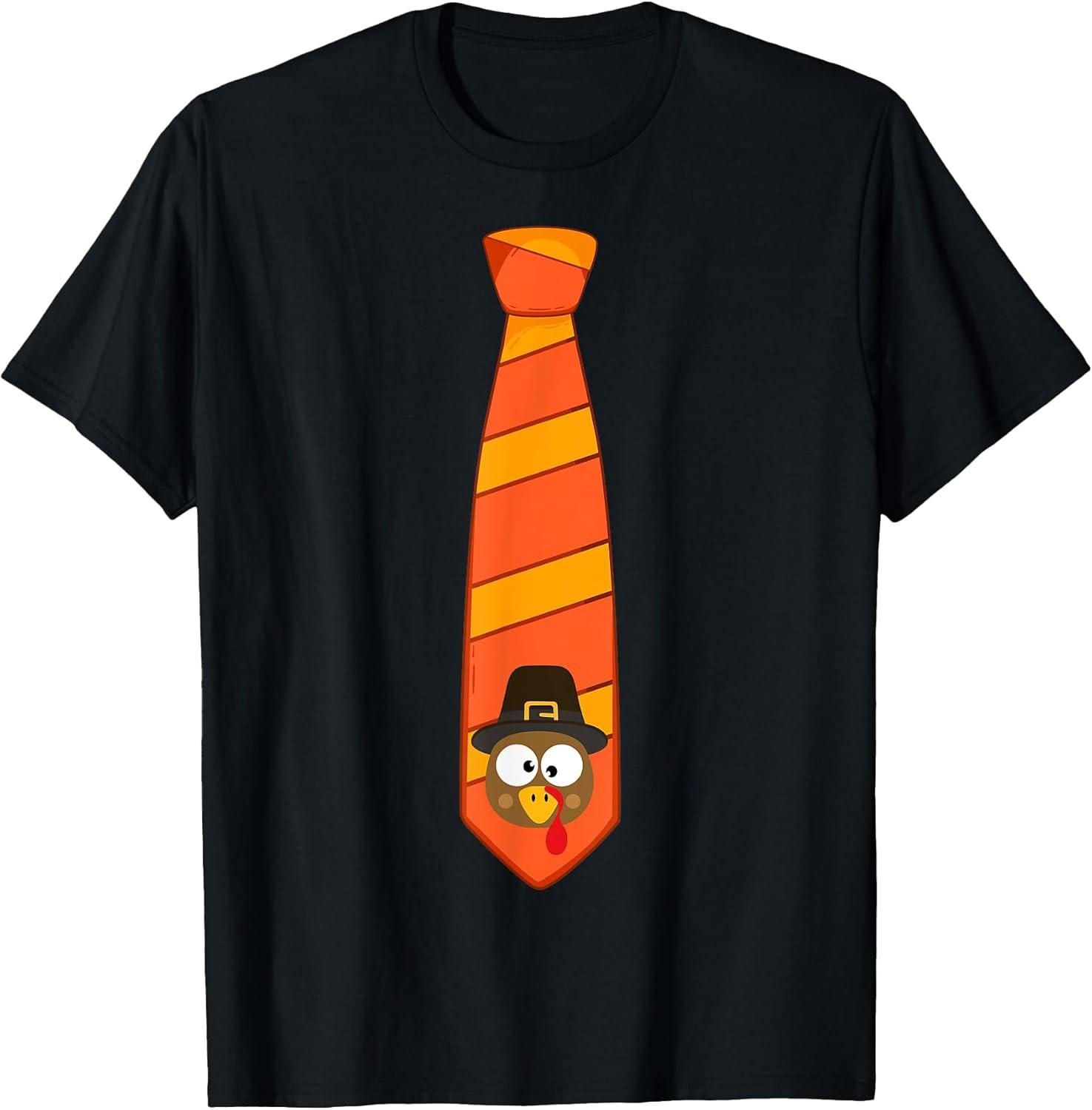 NEW LIMITED! Funny Thanksgiving Tie with Turkey Family Dinner Tee - MADE IN USA S