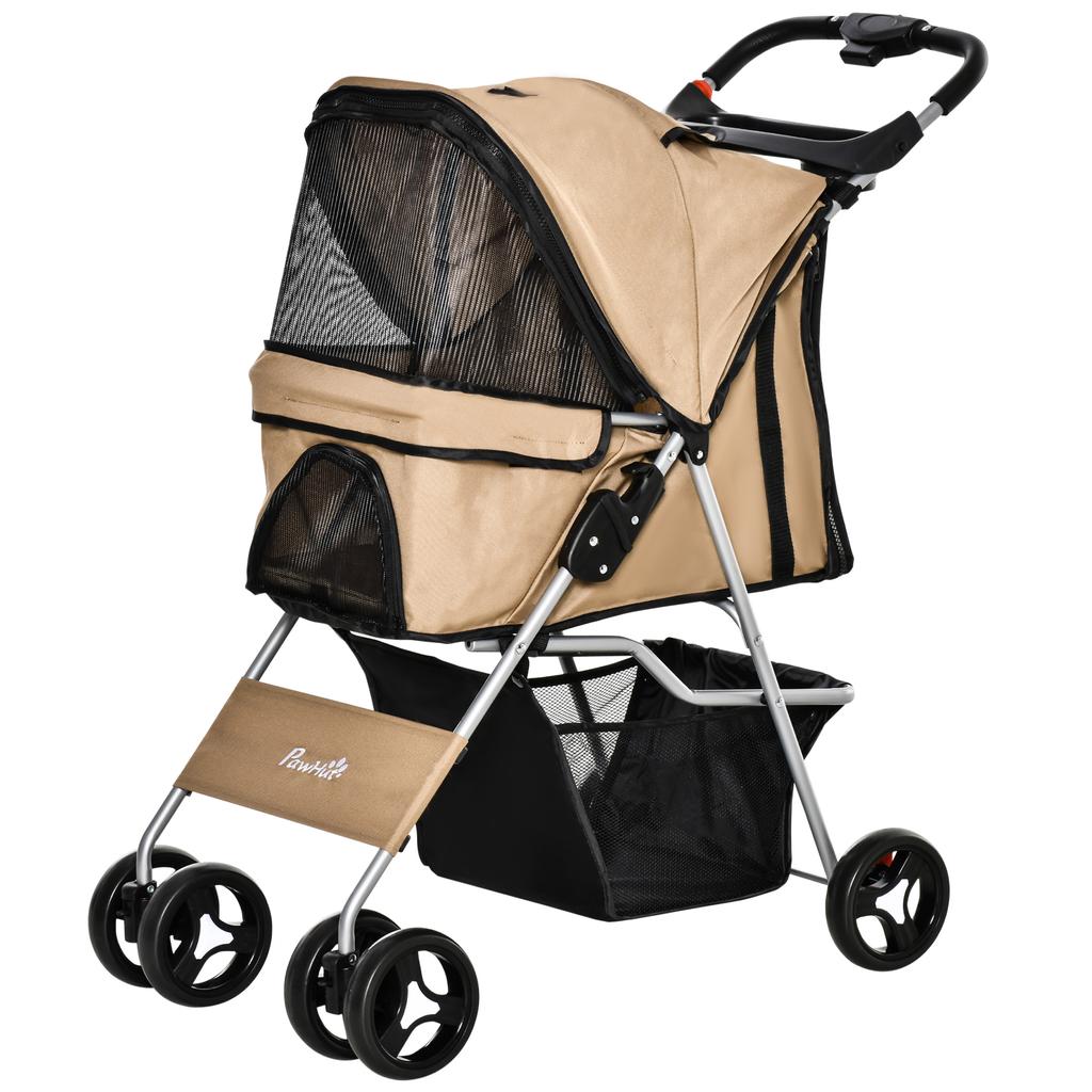 Foldable Dog Stroller for Small and Mini Size with Basket and Cup Holder, 77x45x99.5 Cm, Coffee