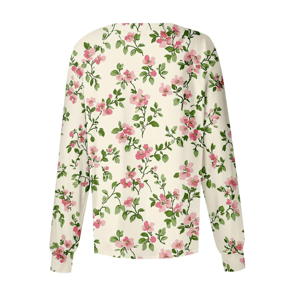 Women's Casual Long Sleeve Single Breasted Floral Print Medical Scrub Cardigan Top Comfortable Fit Lightweight Fabric Suitable for Work