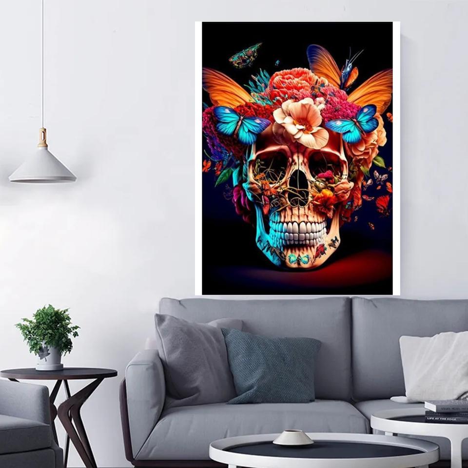 New 2024 DIY 5D Diamond Painted Skull Butterfly Rose Full Round Square Diamond Embroidery Mosaic Cross Embroidery Set