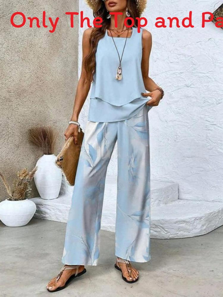 Womens Sleeveless Double Layer Pantsuit With 3d Print For Summer Casual Wear