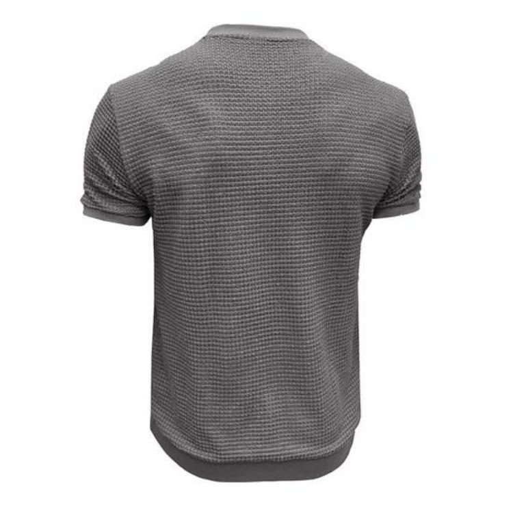 Summer Slim Fit Ribbed Elastic T-shirt Men Casual Knitted Round Neck Short Sleeves Pullover Solid Color Daily Tops Clothes