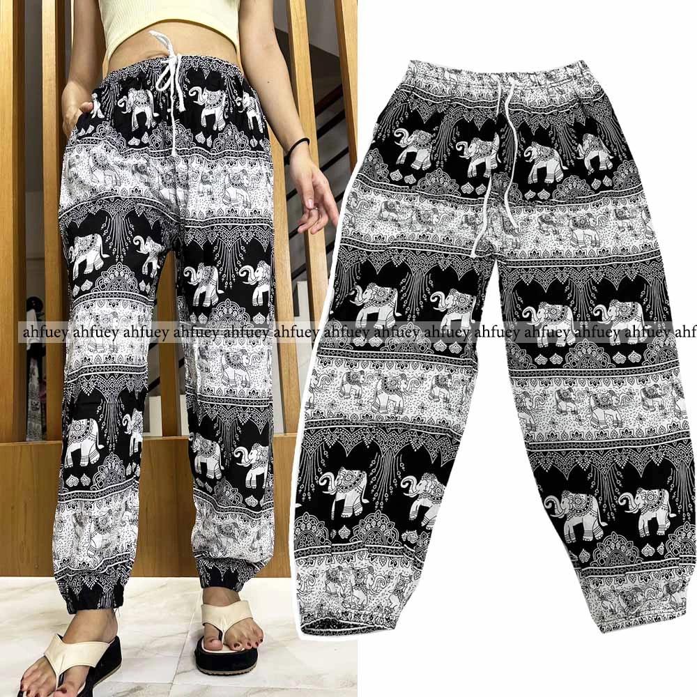 Elephant Pants Long Adjustable Elastic High Waistband Strap Jumper  Unisex Man Women Print Thailand Casual Streetwear Beach Bohemian Retro Vintage
