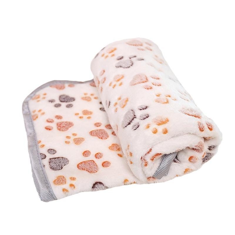 Paw Print Coral Fleece Pet Blanket - Four Seasons Cat & Dog Quilt