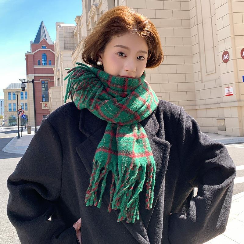 2025 Korean imitation cashmere scarf women's autumn and winter high-end warm shawl cute versatile plaid scarf