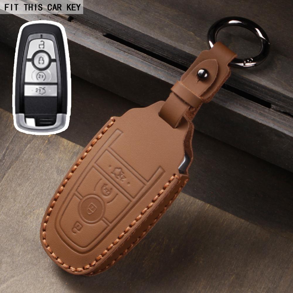 Fit for Ford Mustang Edge Explorer Focus F150 F250 F350 F550 Escape for Lincoln Mondeo 4 5 Buttons Leather Car Key Case