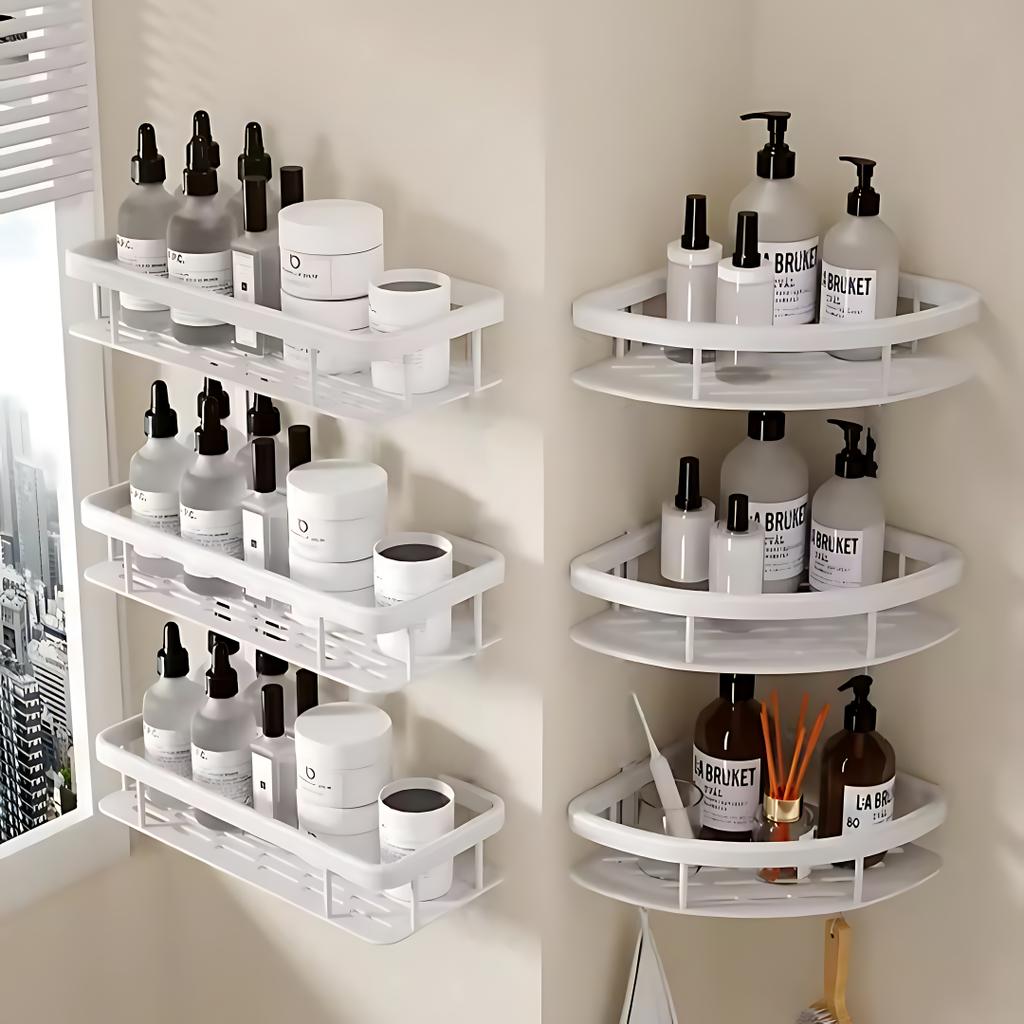 2 Stück Badezimmerregal Küchenaufbewahrungsorganisator Aluminiumlegierung Shampoo-Halter Duschregal Badezimmerzubehör Bohrloses Regal