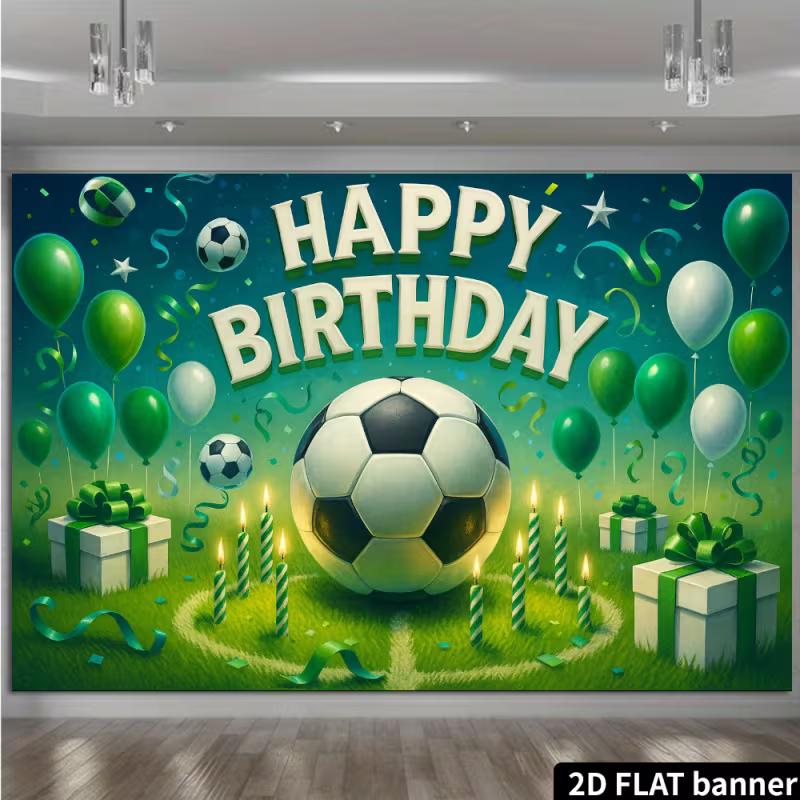 2D Fußballparty Hintergrund - Grünes & Weißes Fußballbanner für Kinder Sport Geburtstag Fotoshooting