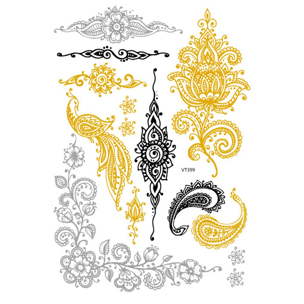 

2pc Woman Metallic Gold Silver Color Boho Bracelet Temporary Body Sticker no.04