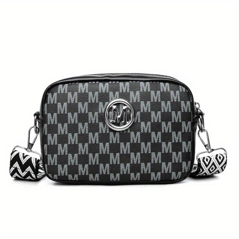 Retro M Pattern Design Female Crossbody Bag, Stylish Ladies Shoulder Bag, Wide Strap Phone Coin Purse for Women Work Party Date