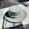 White Pearl Flat Top Woolen Top Hat Female Autumn and Winter British Retro Socialite Elegant French Wide Brim