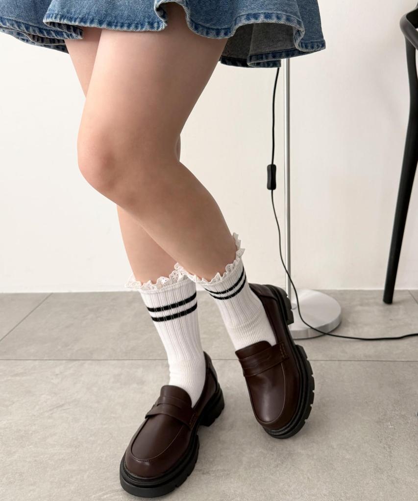 WEGO Lace Line School Sizes White Women's Socks, Gift, 23-25cm,