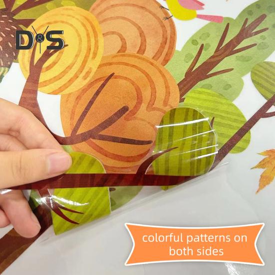 Cartoon Static Window Cling Maple Leaves Fox Animal Sticker Rustic Waterproof Non-Adhesive Sticker Glass Cling for Bedroom Children's Room Bathroom