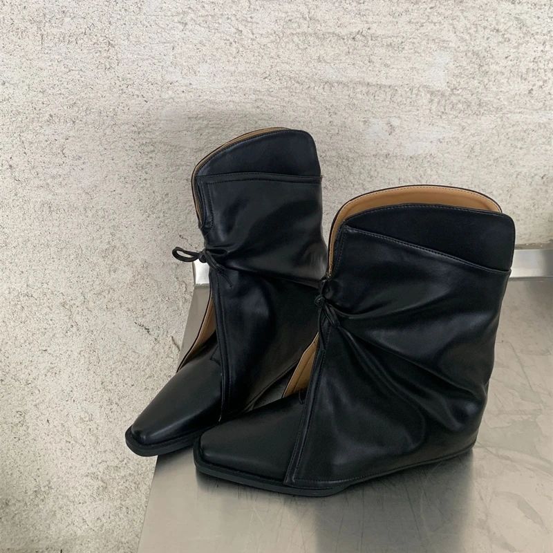 

[Fanfna] Pointed Spice Girls Western Jeans Tube Boots Women s 2025 New Skinny Short Boots Thick Heel Martin Boots 35 чёрный