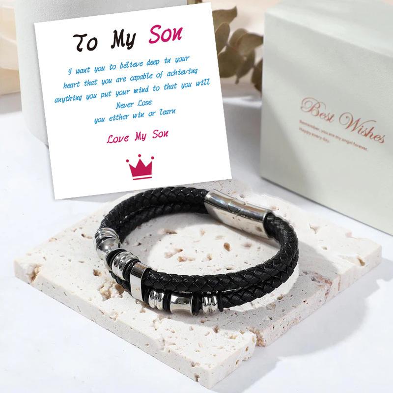 Leather rope bracelet cowhide men's double-layer stainless steel leather woven bracelet handmade multi-layer bracelet