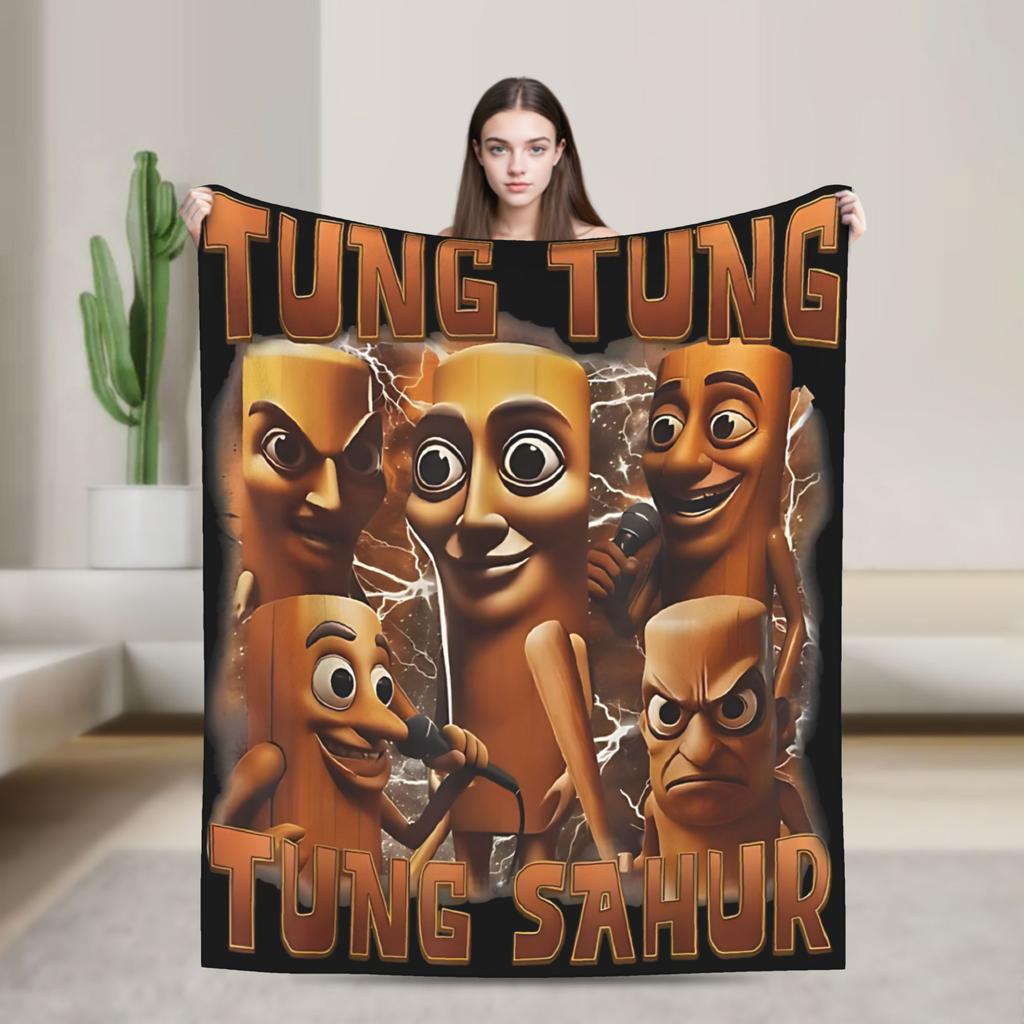 Tung Tung Tung Set Sahur di 6 Coperte Meme Brainrot Morbido Plaid in Peluche per Bambini Sedia Divano Letto Copri Trapunta in Flanella
